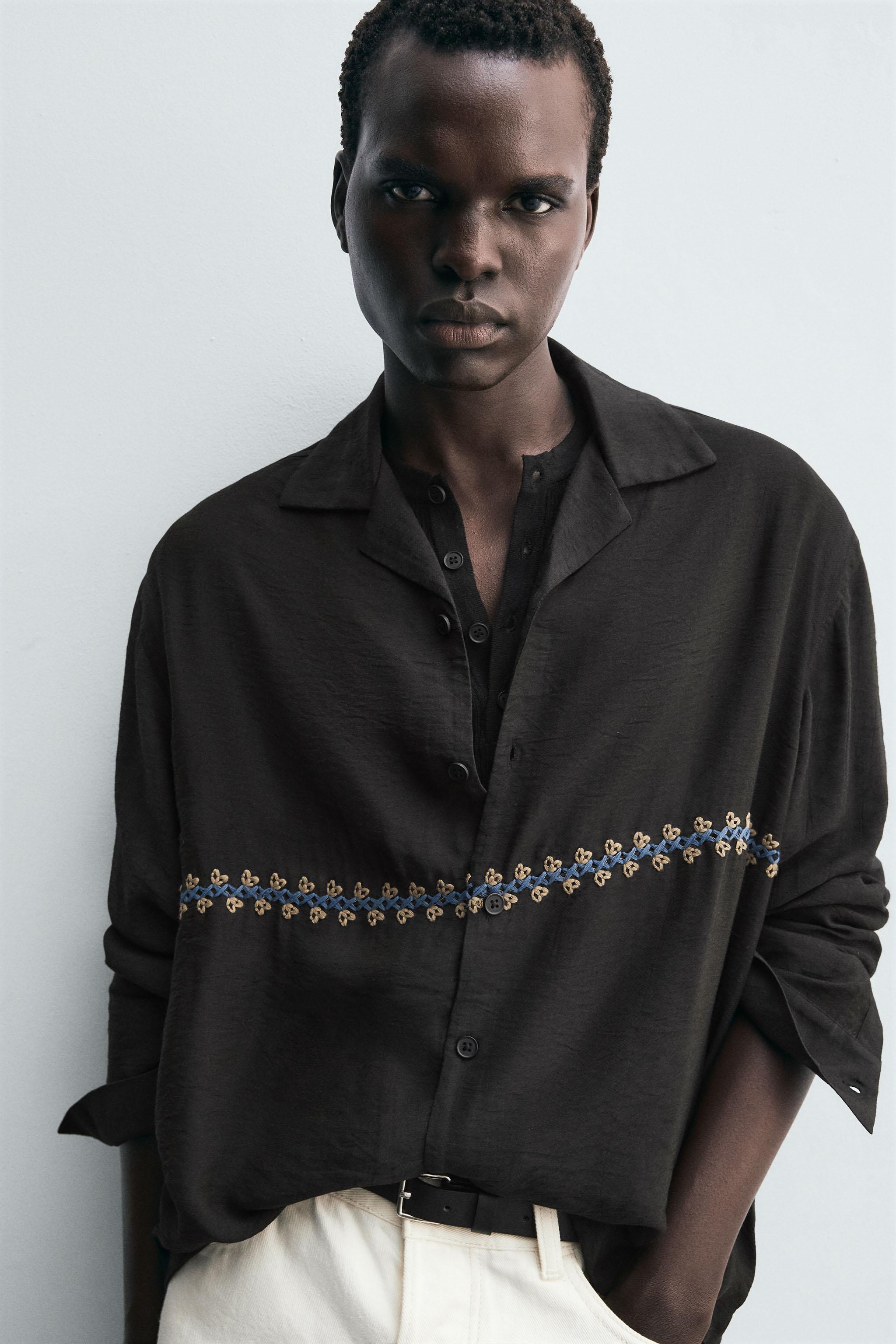 FLOWY SHIRT WITH GEOMETRIC EMBROIDERY